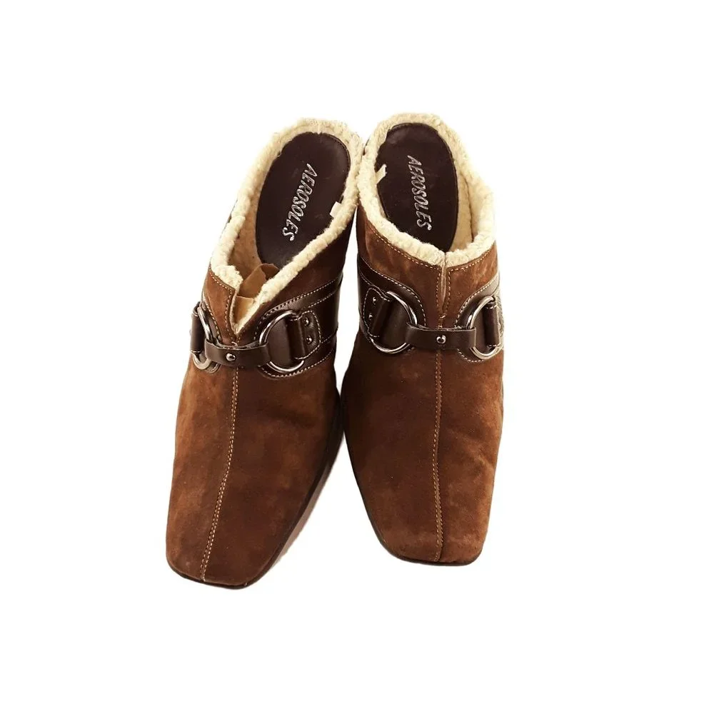Aerosoles Cinch Of Salt Brown Suede Heeled Clog Mules- Womens Sz 9B - Picture 5 of 6
